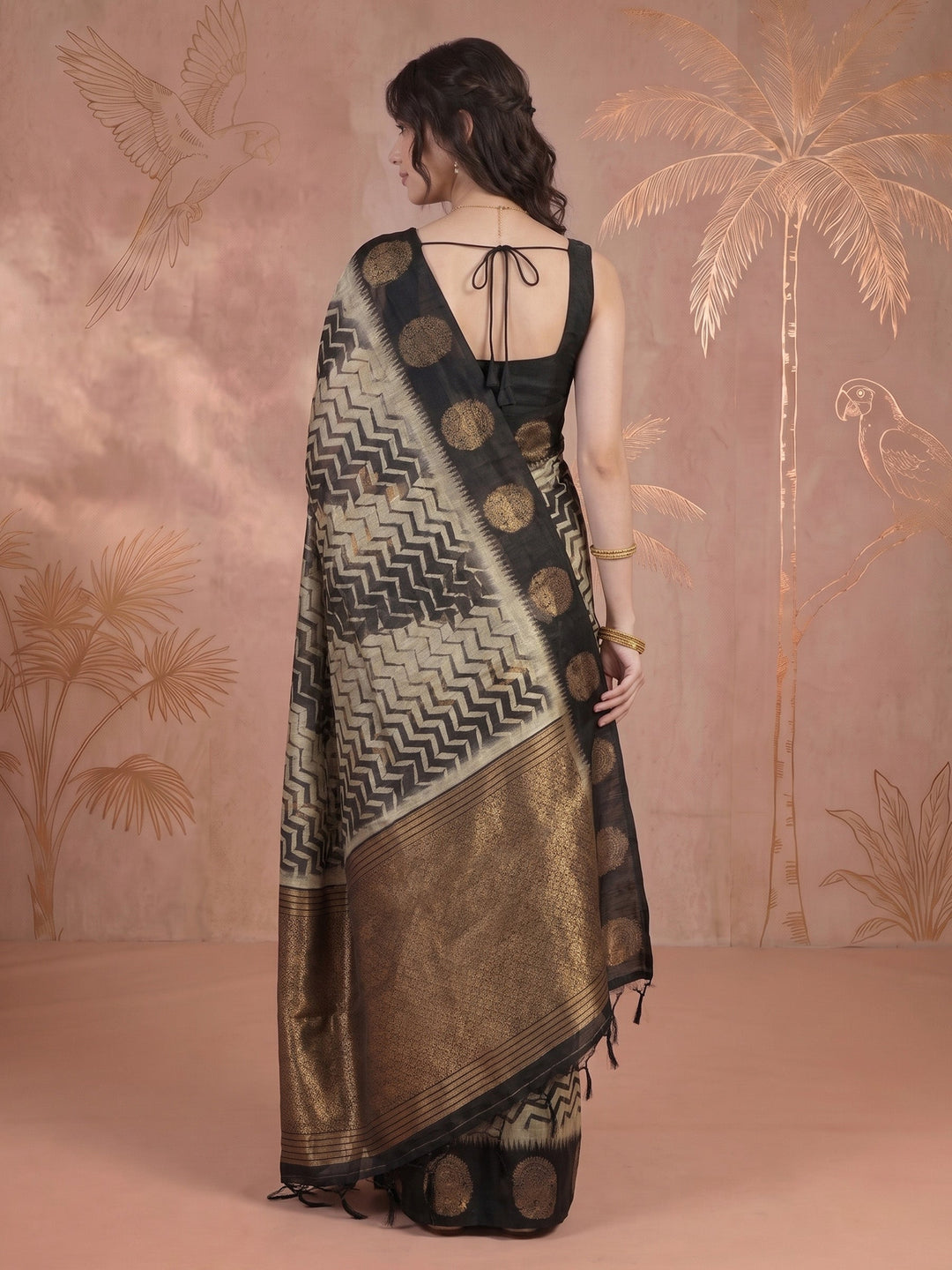 Black Tussar Printed Saree