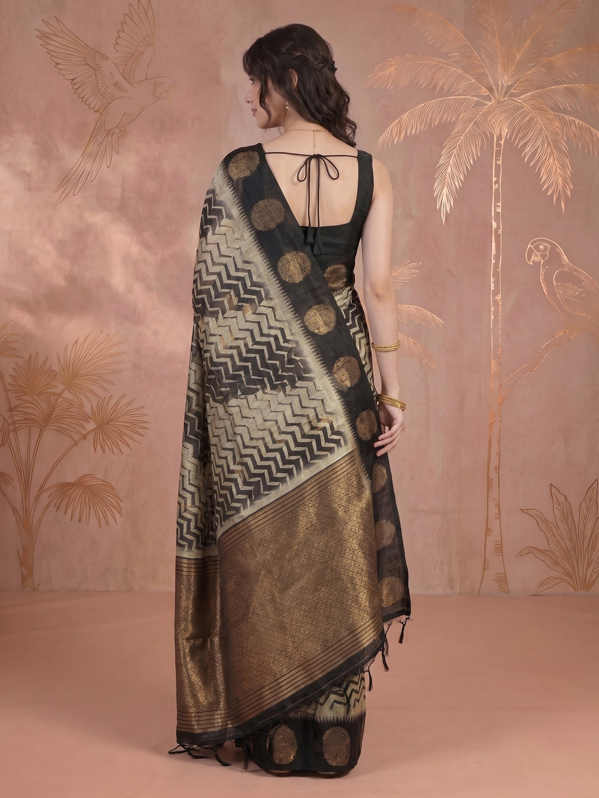Black Tussar Printed Saree