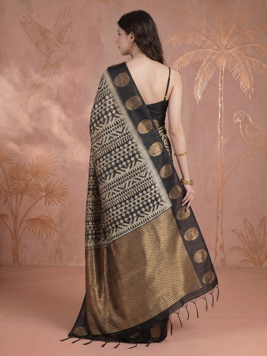 Black Tussar Printed Saree