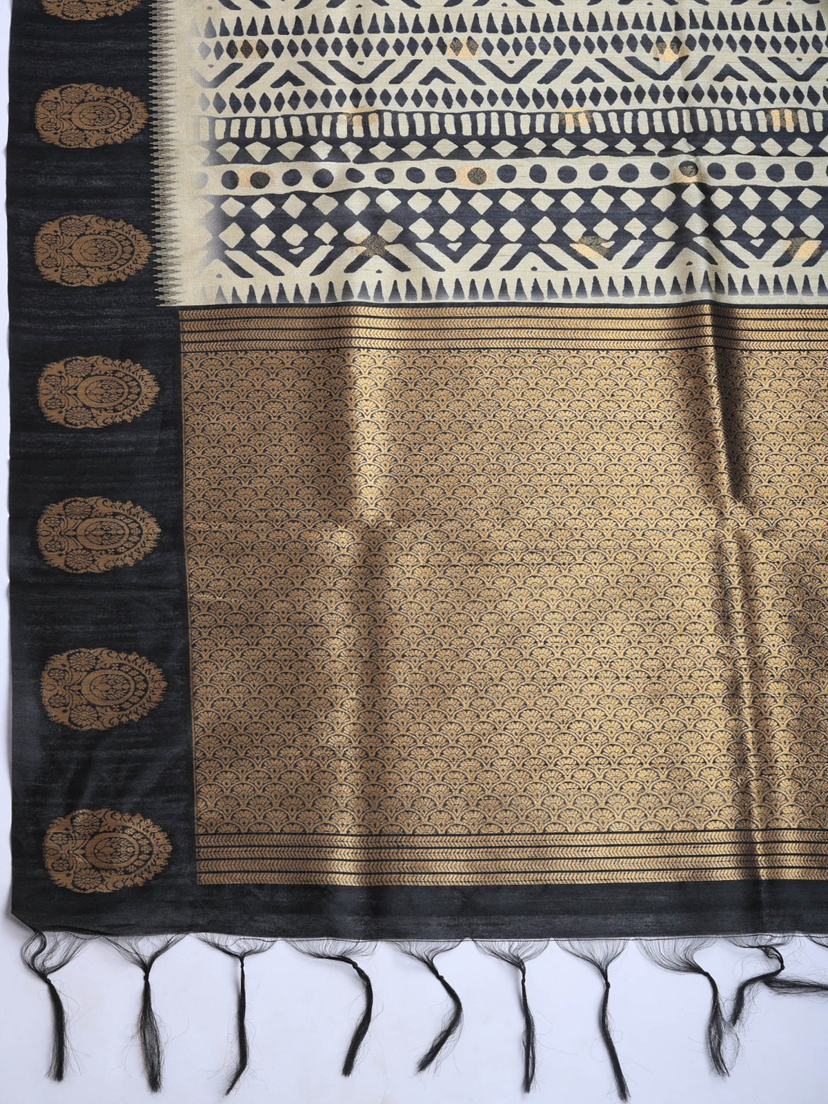 Black Tussar Printed Saree