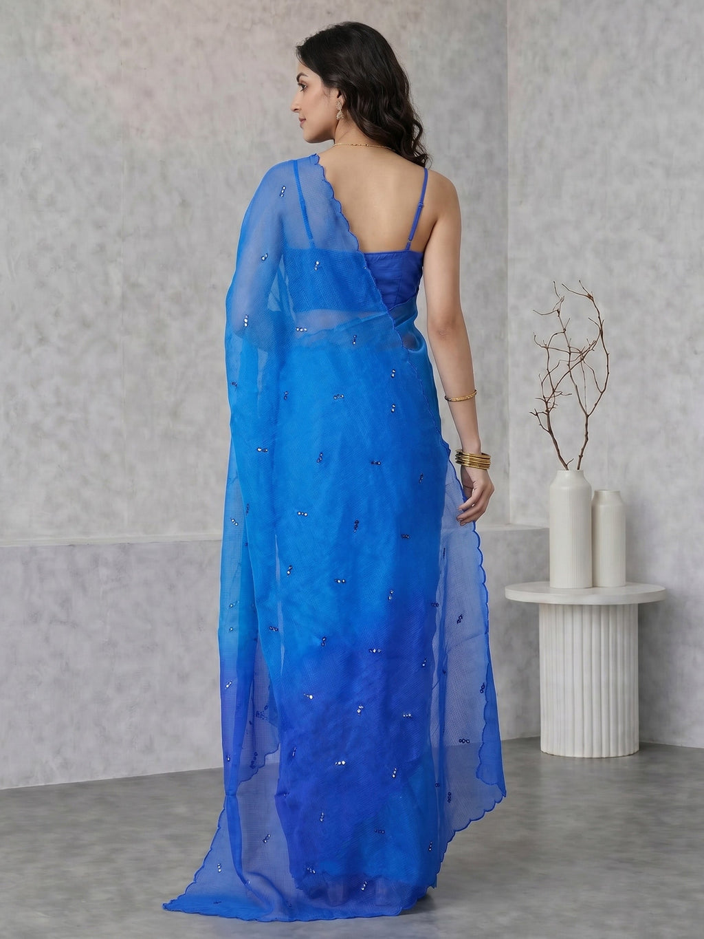 Blue Printed Cotton Blend Saree