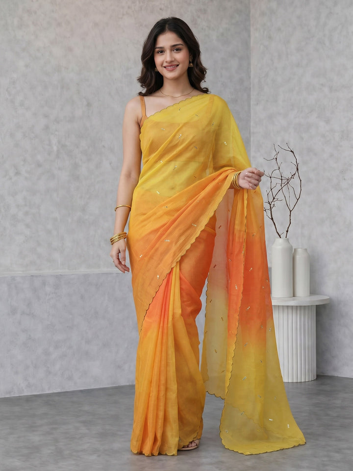 Mustard Printed Cotton Blend Saree