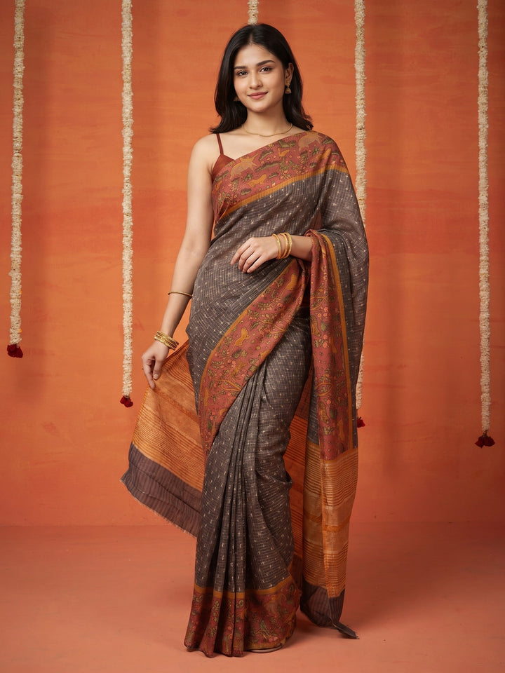Grey Digital Print Cotton Blend Saree