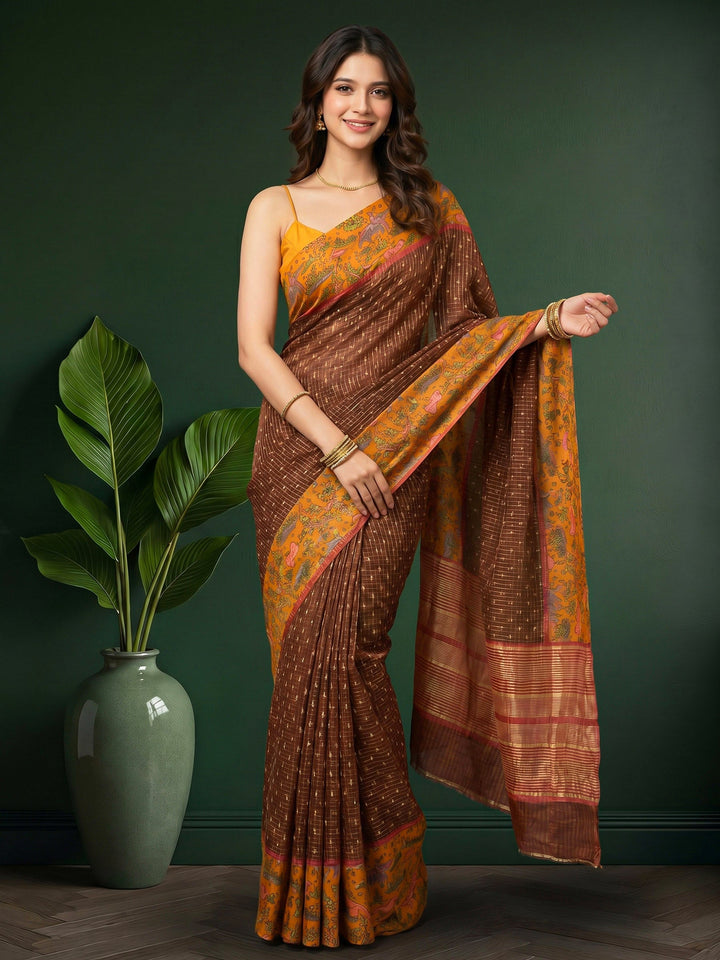Maroon Digital Print Cotton Blend Saree
