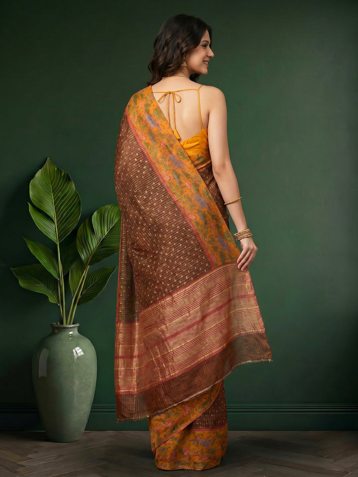 Maroon Digital Print Cotton Blend Saree