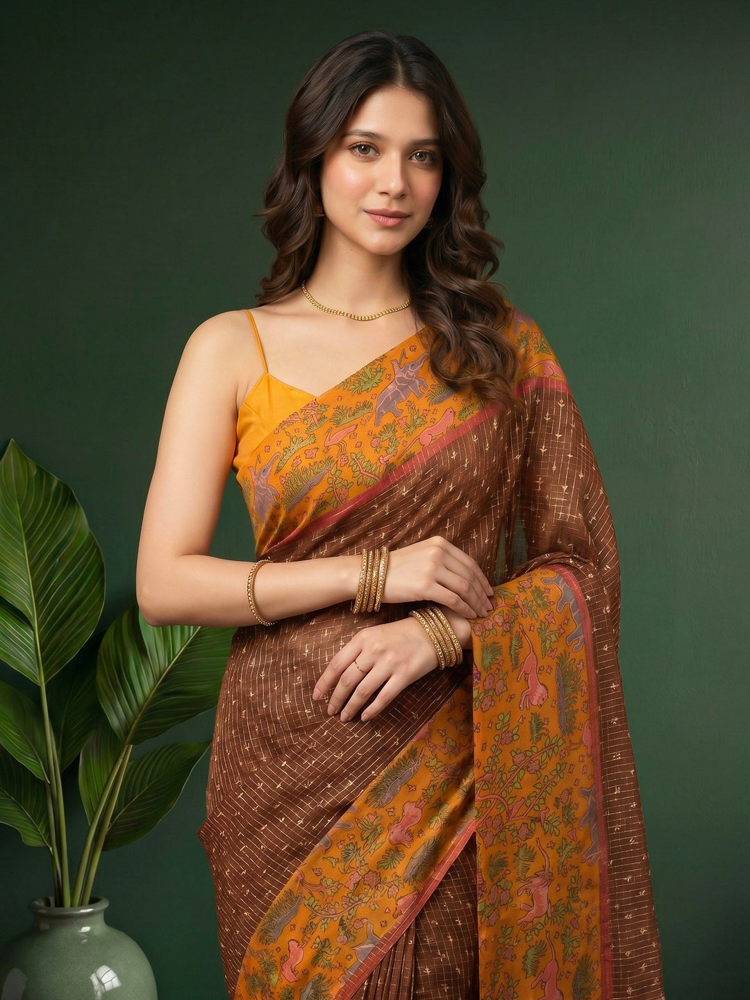 Maroon Digital Print Cotton Blend Saree