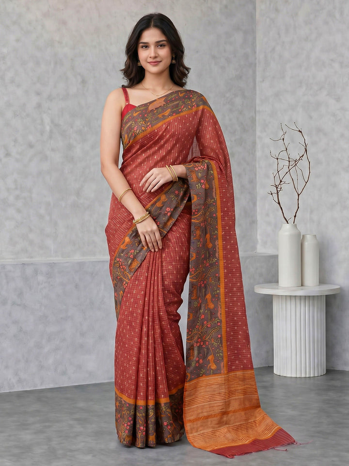 Pink Digital Print Cotton Blend Saree