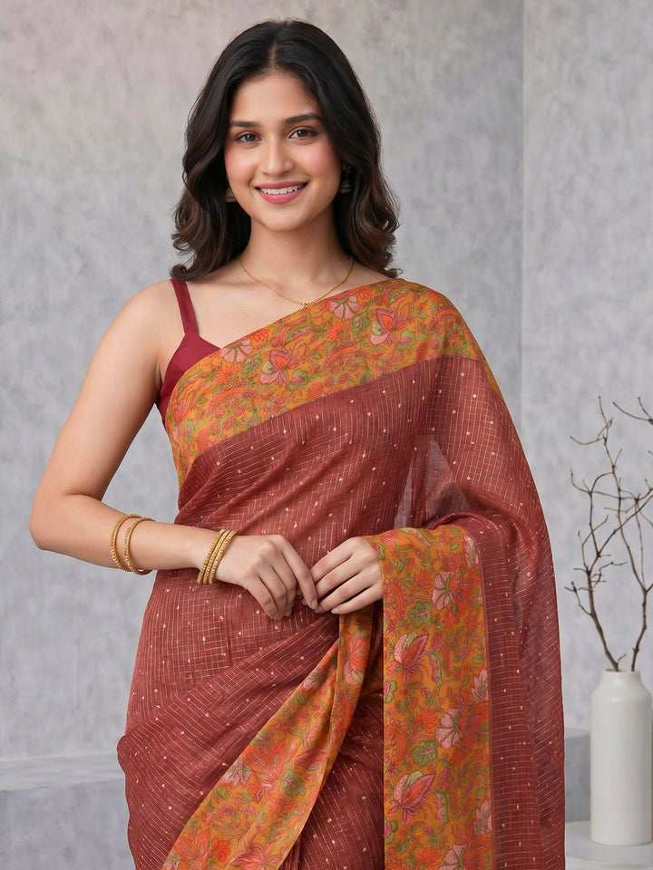 Pink Digital Print Cotton Blend Saree