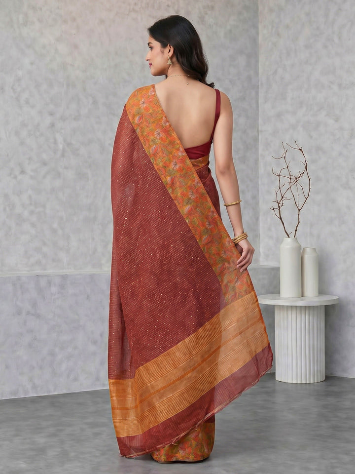 Pink Digital Print Cotton Blend Saree