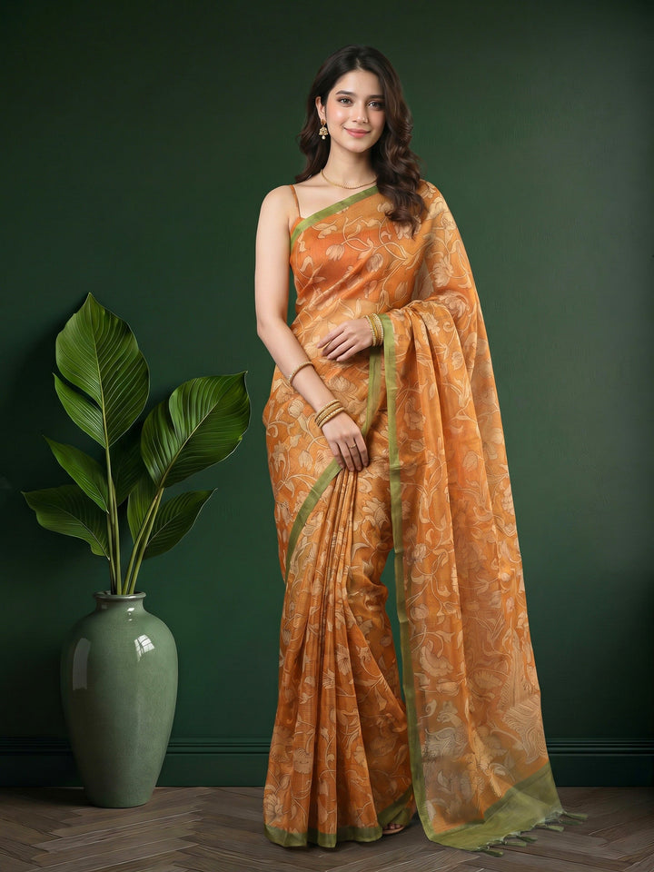 Mustard Digital Print Cotton Blend Saree