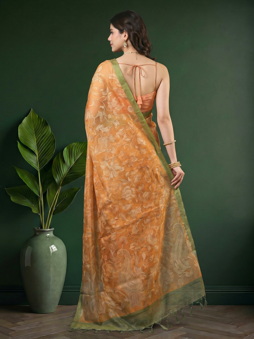 Mustard Digital Print Cotton Blend Saree