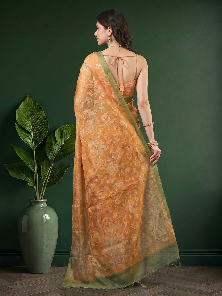 Mustard Digital Print Cotton Blend Saree