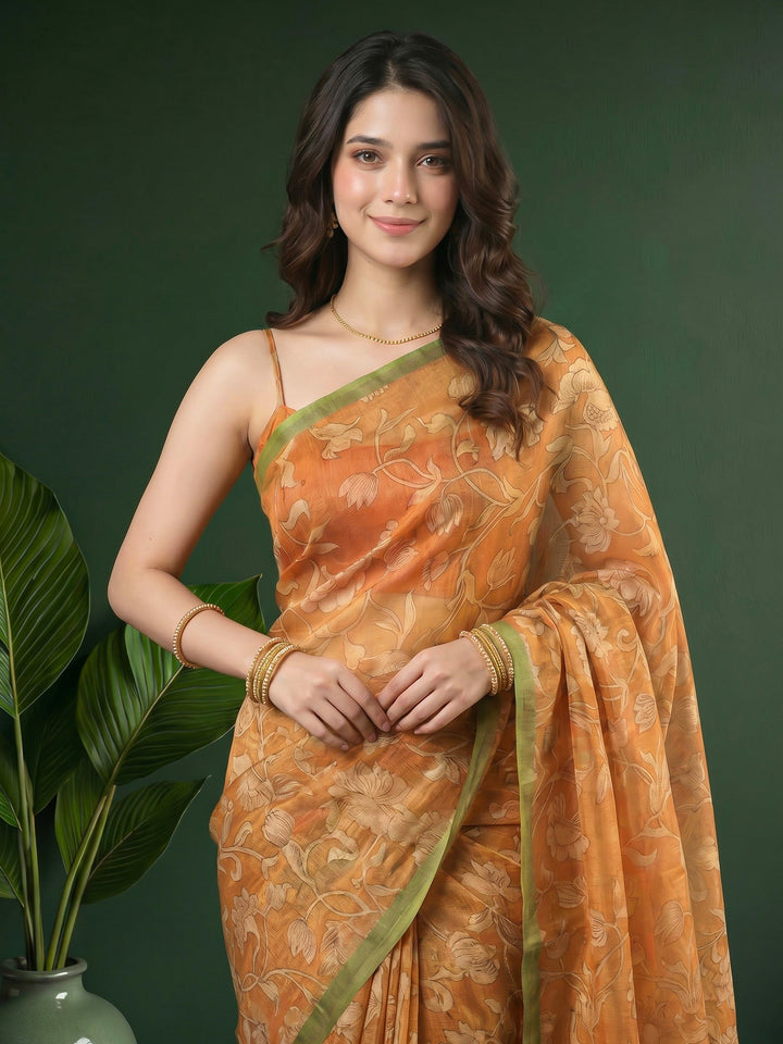 Mustard Digital Print Cotton Blend Saree