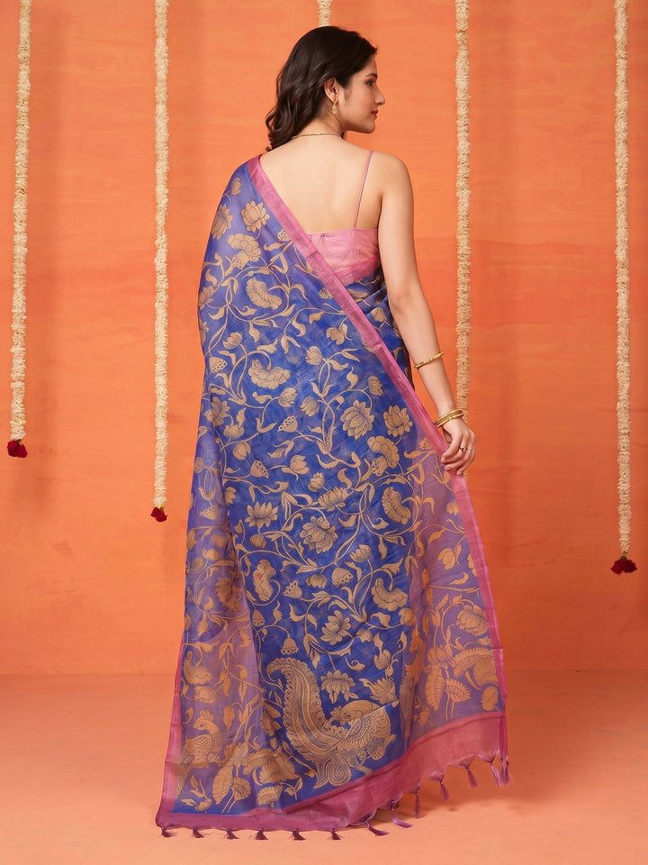 Navy Blue Digital Print Art Silk Saree