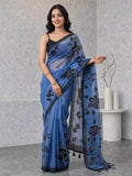 Blue Digital Print Cotton Blend Saree