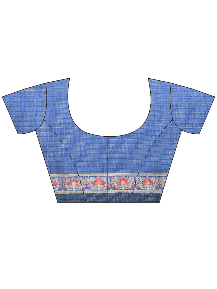 Navy Blue Digital Print Cotton Blend Saree