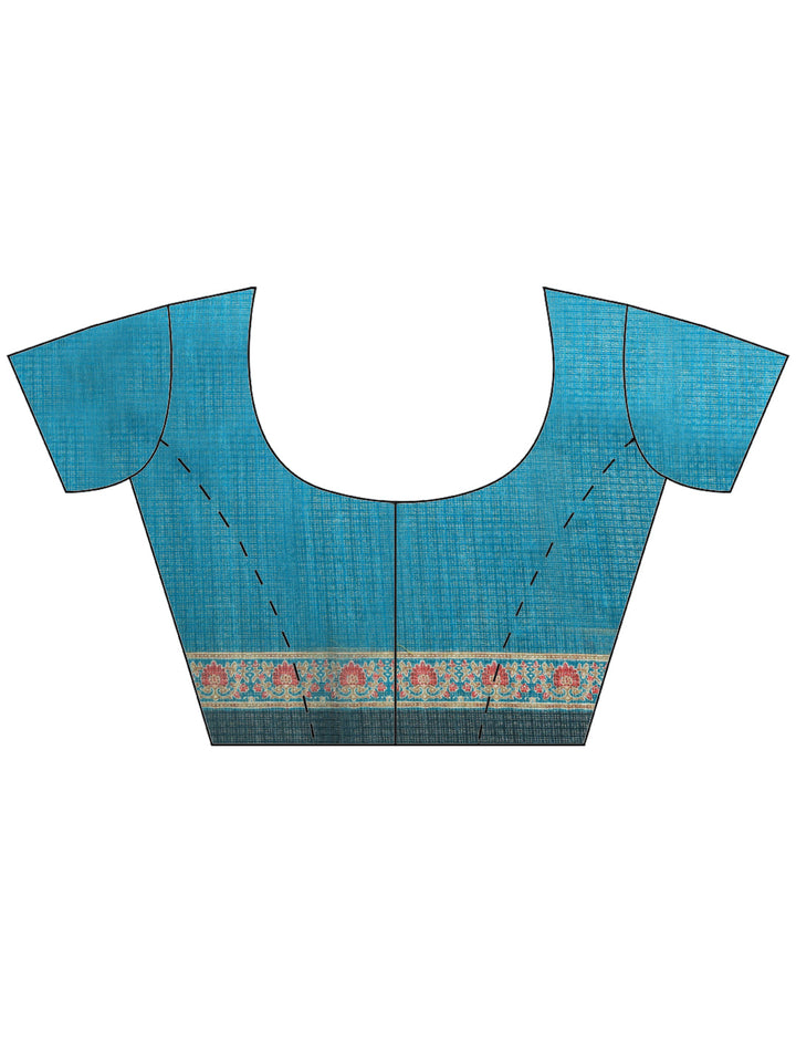 Teal Blue Digital Print Cotton Blend Saree