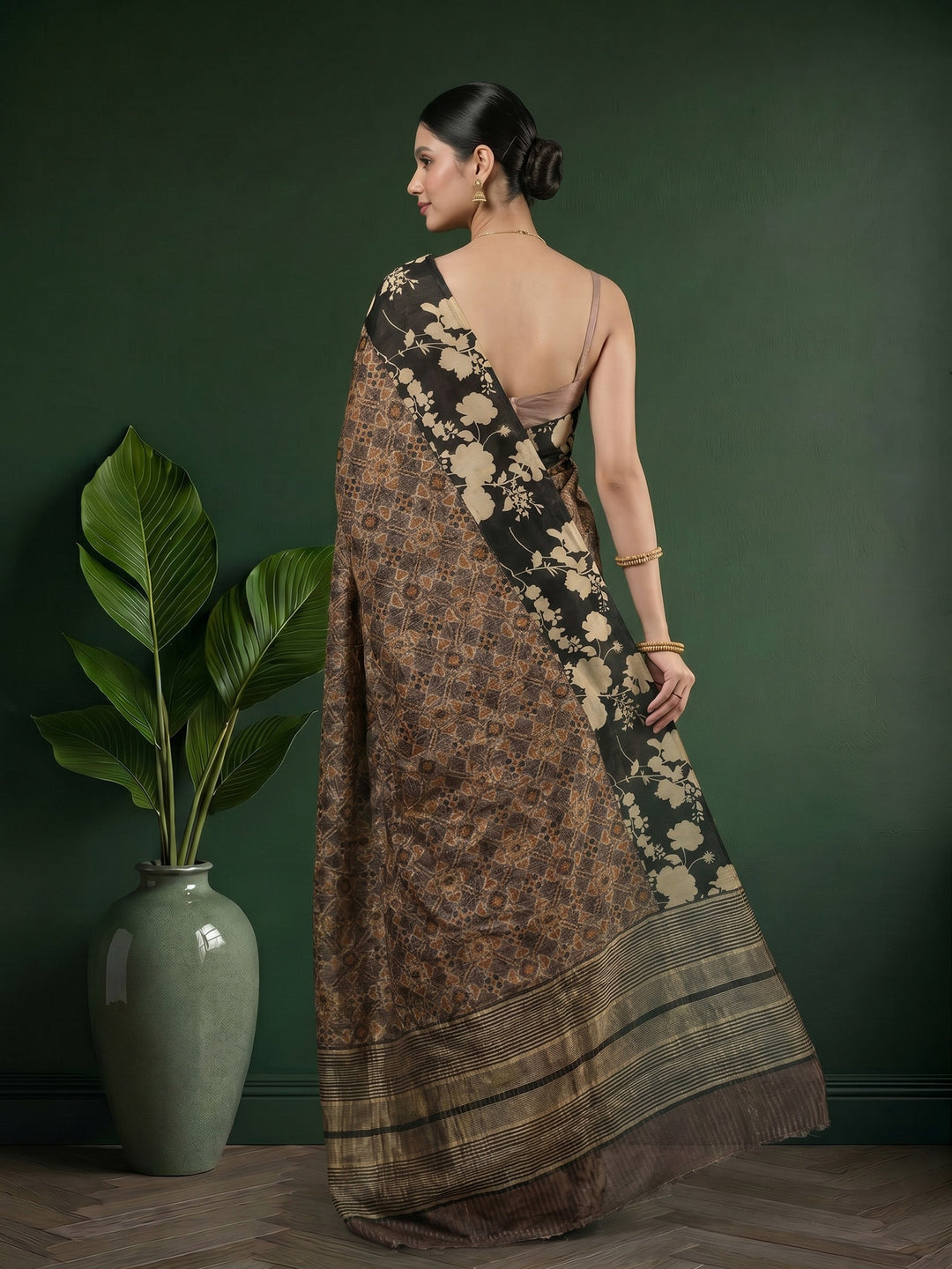 Black Digital Print Cotton Blend Saree