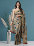 Beige Digital Print Tussar Silk Saree