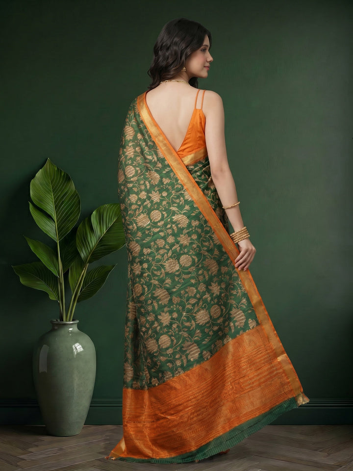 Green Digital Print Art Silk Saree