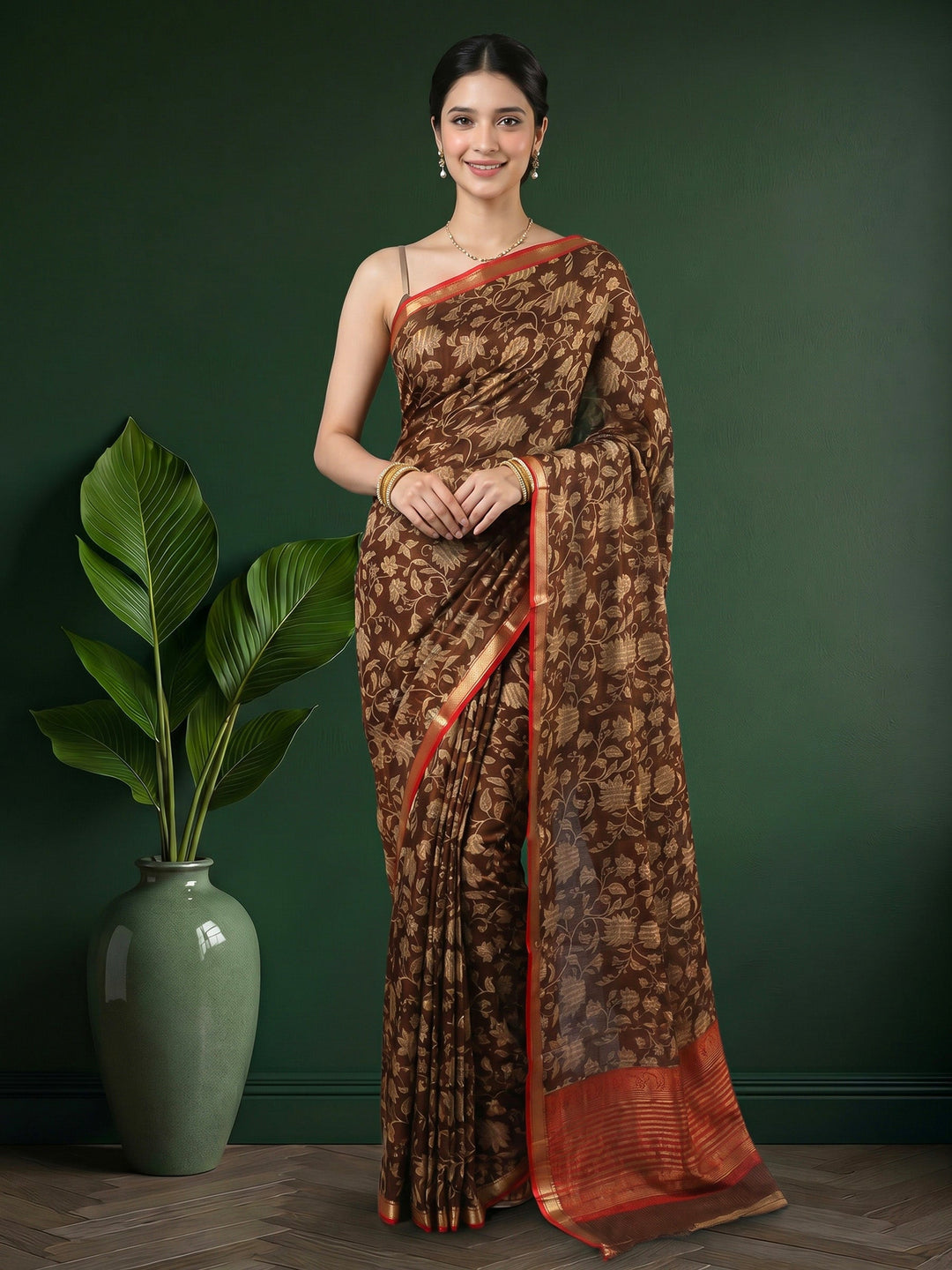 Maroon Digital Print Art Silk Saree