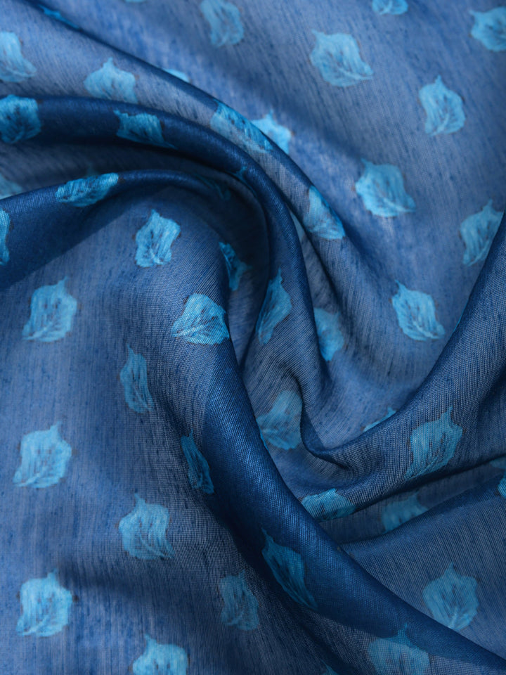 Teal Blue Digital Print Cotton Blend Saree