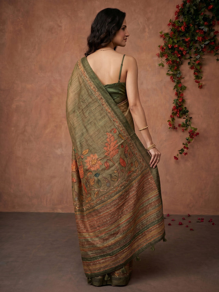 Mehndi Digital Print Cotton Blend Saree