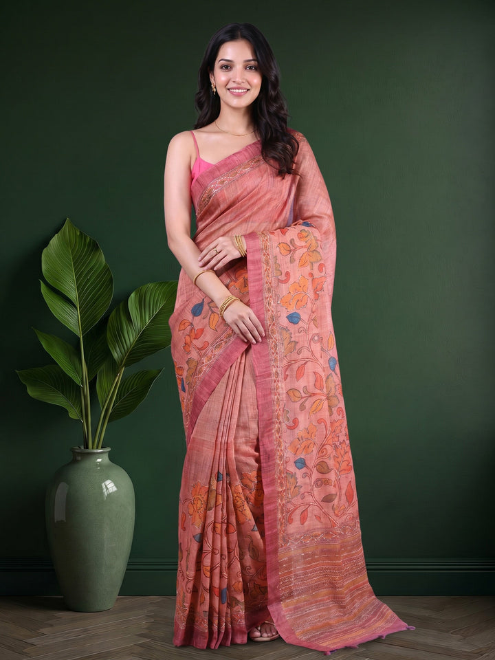 Pink Digital Print Cotton Blend Saree