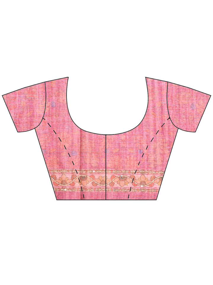 Pink Digital Print Cotton Blend Saree