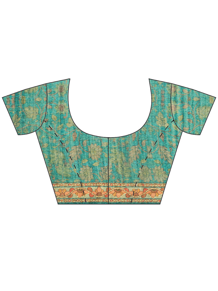 Sea Green Digital Print Cotton Blend Saree