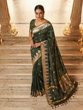 Bottle-Green Woven Design Art Katan Saree