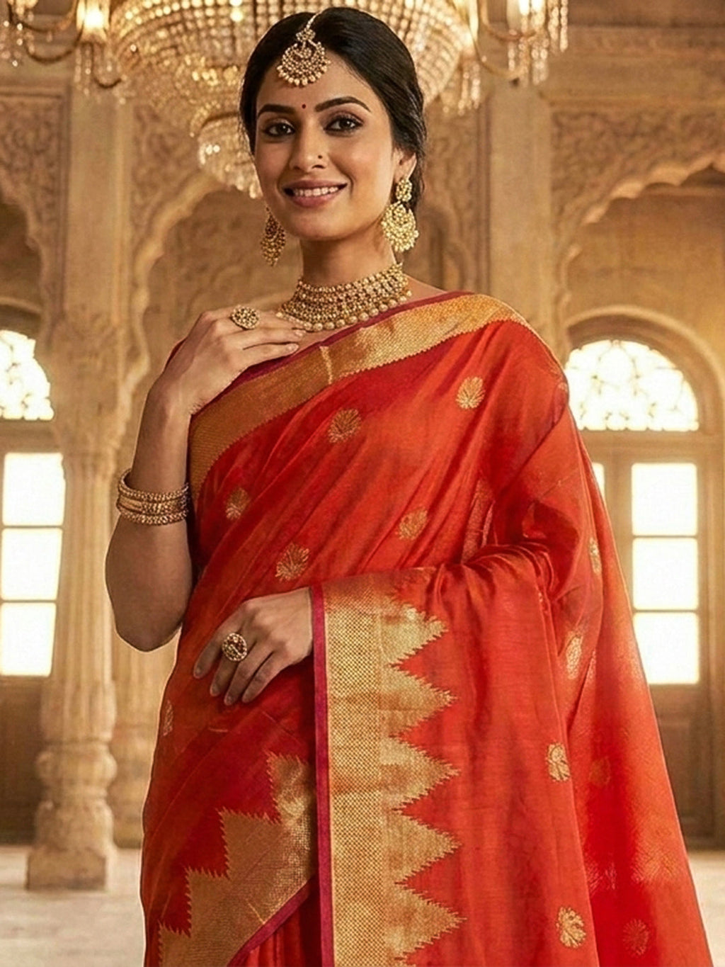 Orange Woven Design Art Katan Saree