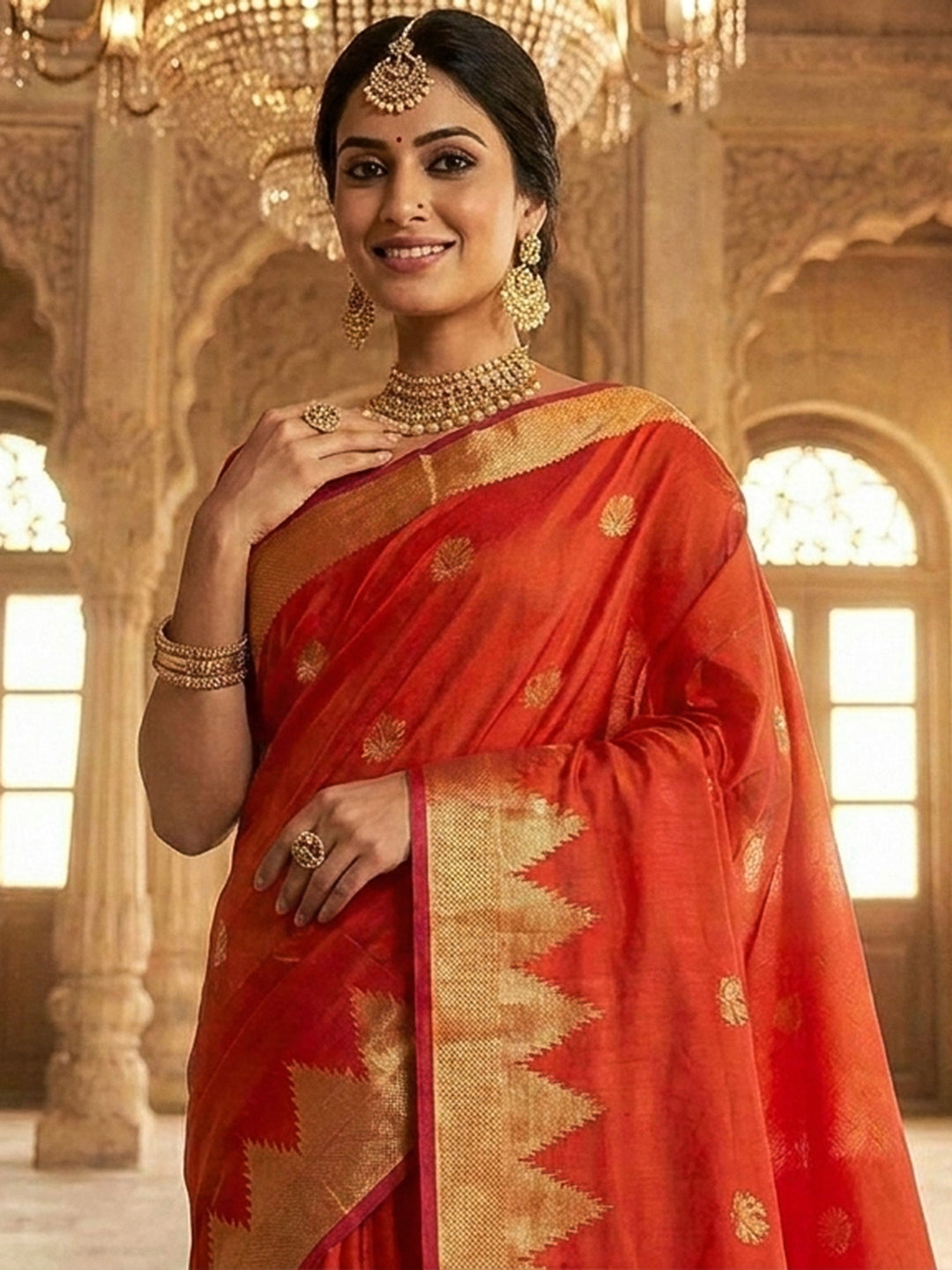 Orange Woven Design Art Katan Saree