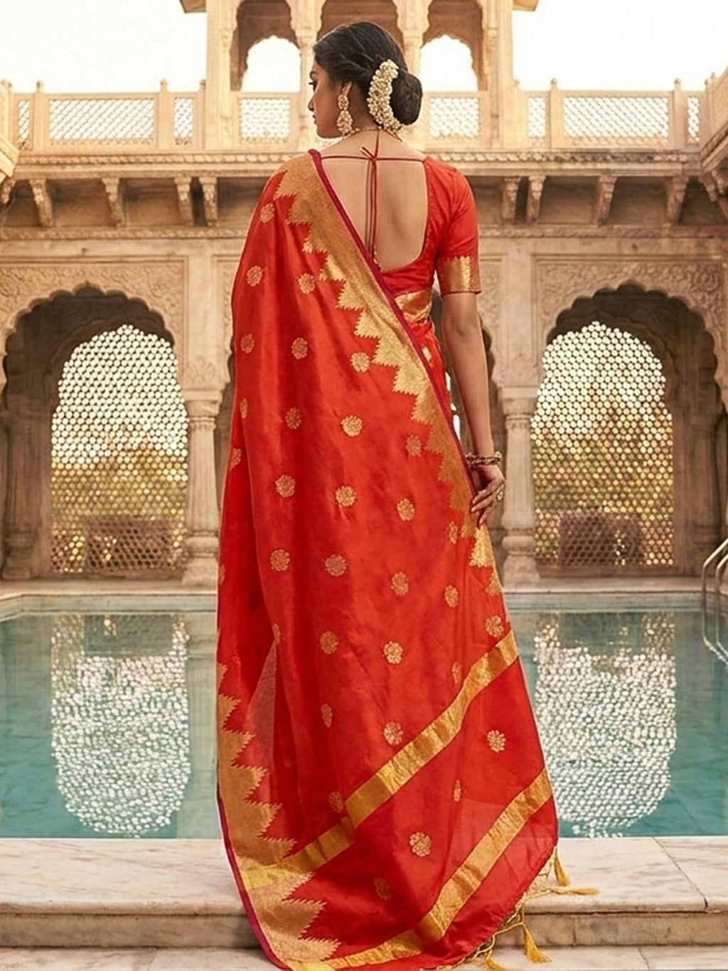 Orange Woven Design Art Katan Saree