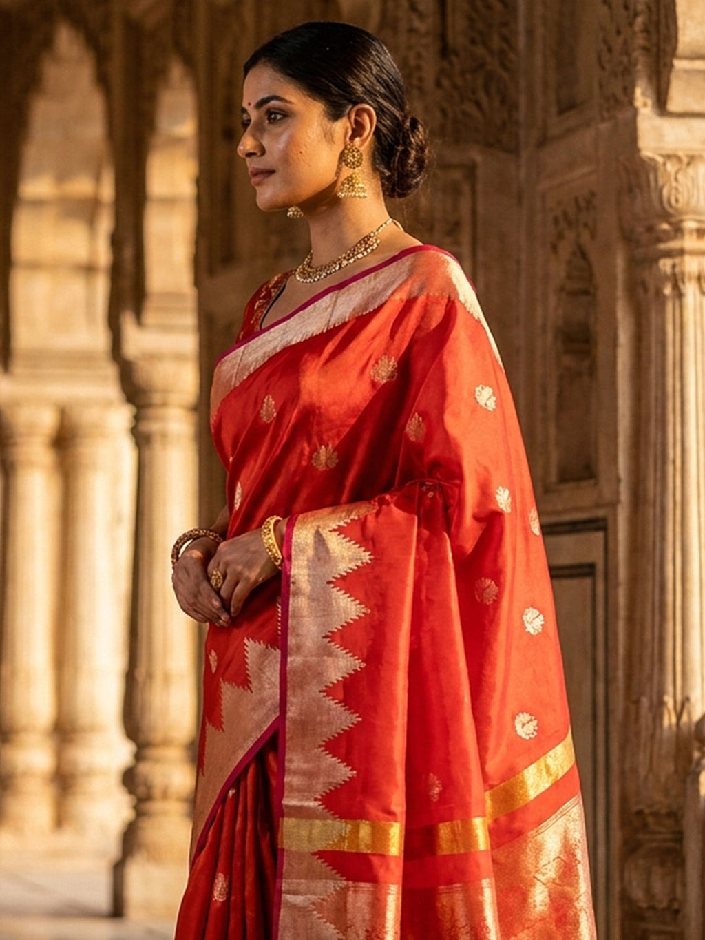 Orange Woven Design Art Katan Saree