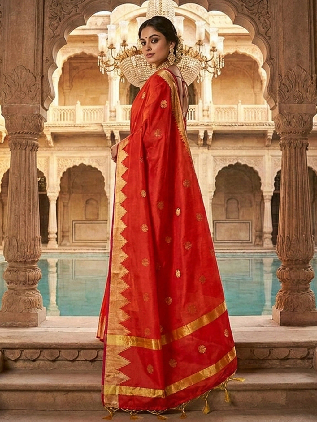 Orange Woven Design Art Katan Saree