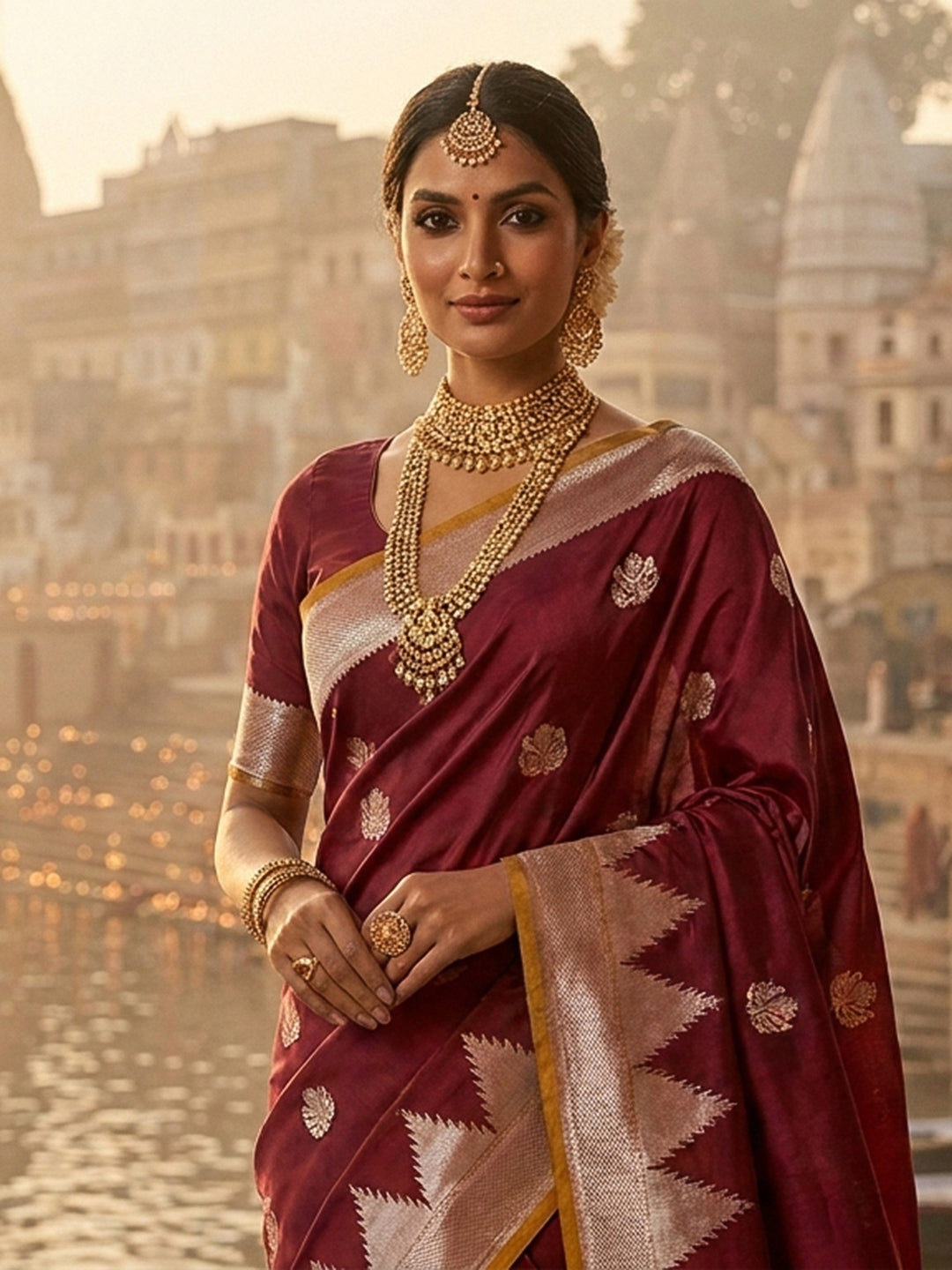 Wine Woven Design Art Katan Saree