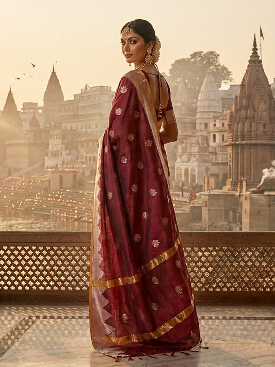Wine Woven Design Art Katan Saree