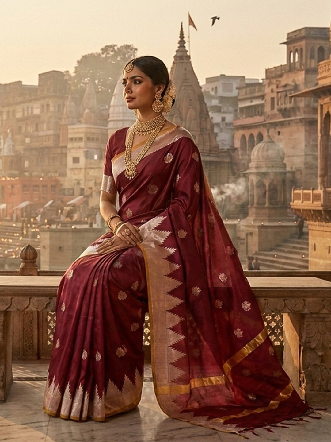 Wine Woven Design Art Katan Saree