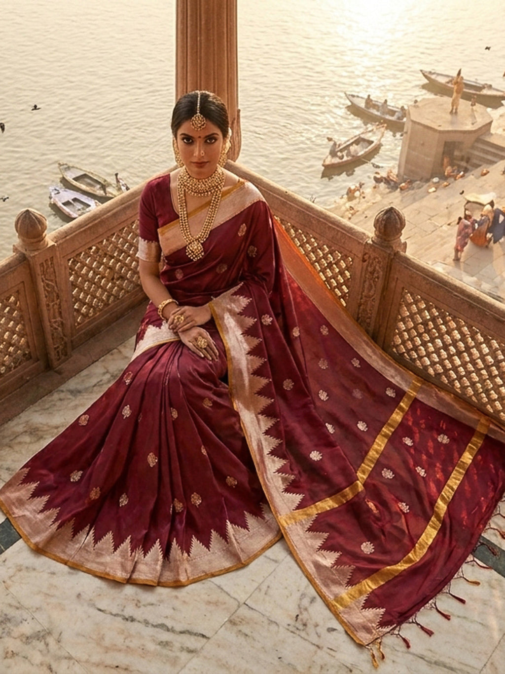Wine Woven Design Art Katan Saree