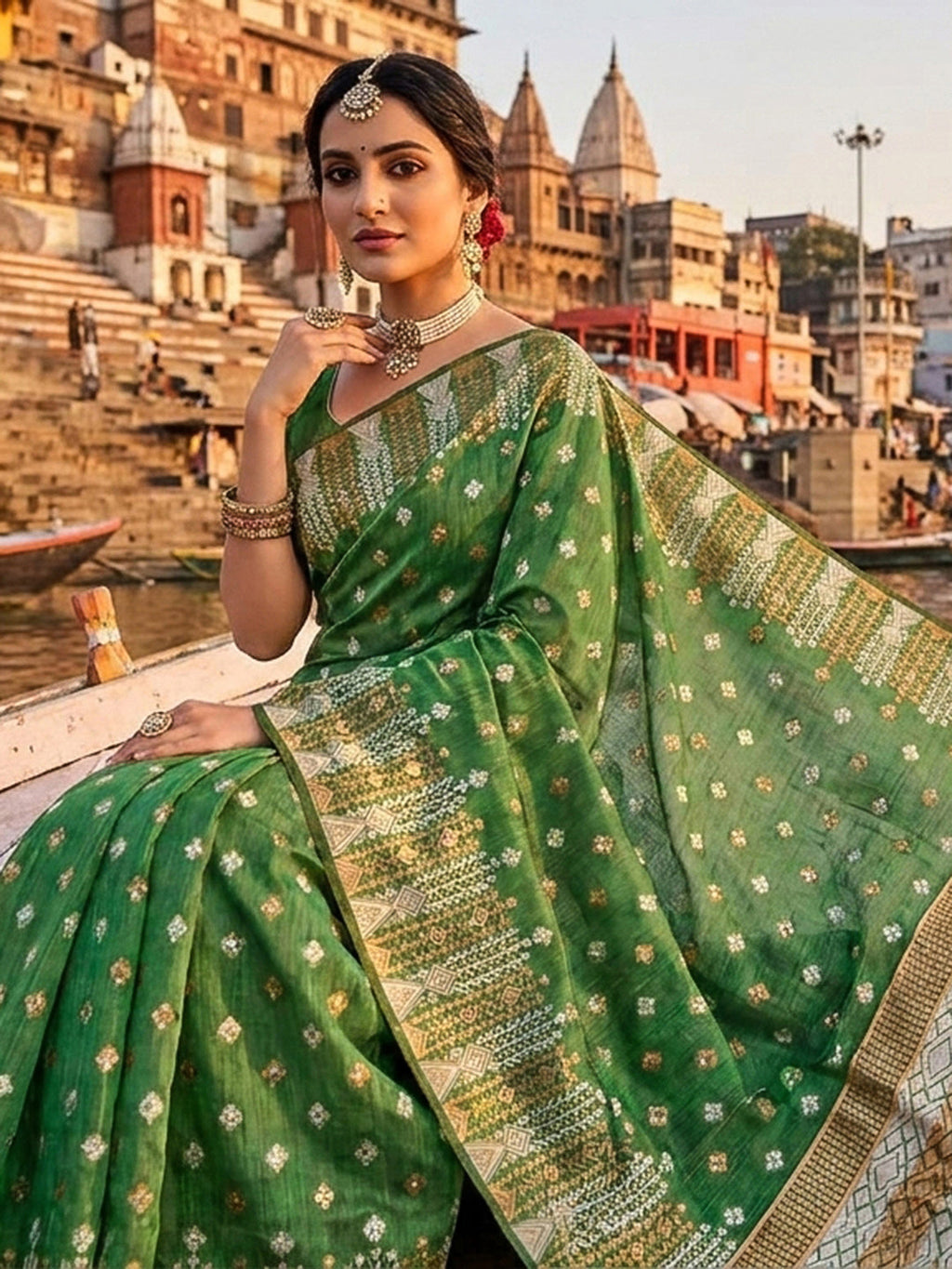 Mehndi-Green Woven Design Cotton Saree