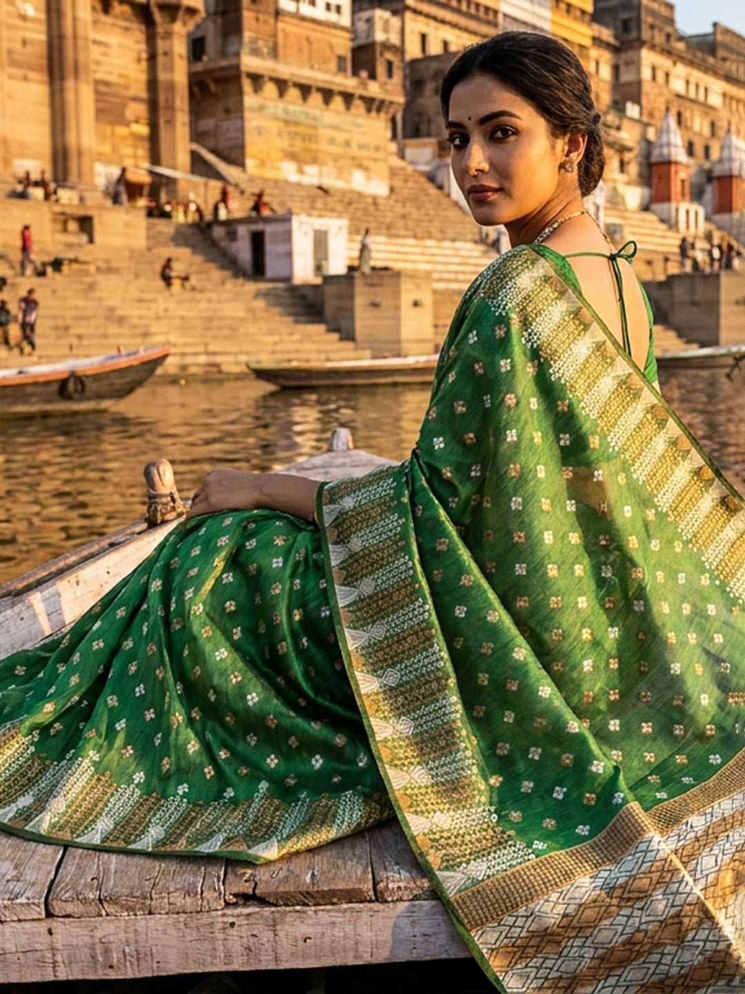 Mehndi-Green Woven Design Cotton Saree