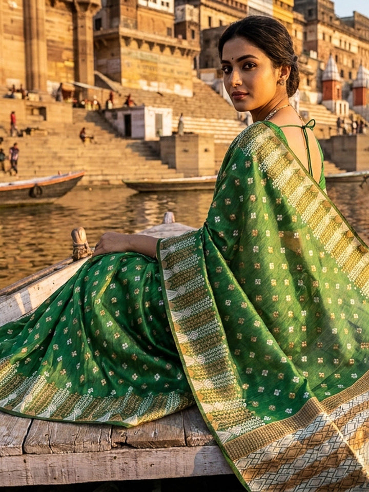 Mehndi-Green Woven Design Cotton Saree