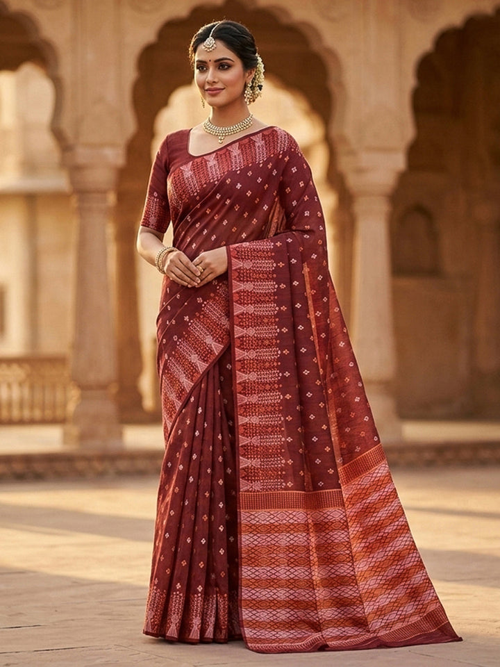 Rust Woven Design Cotton Saree