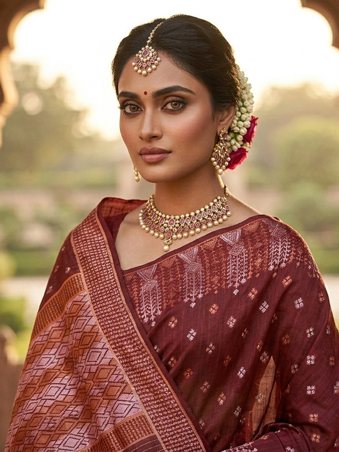 Rust Woven Design Cotton Saree