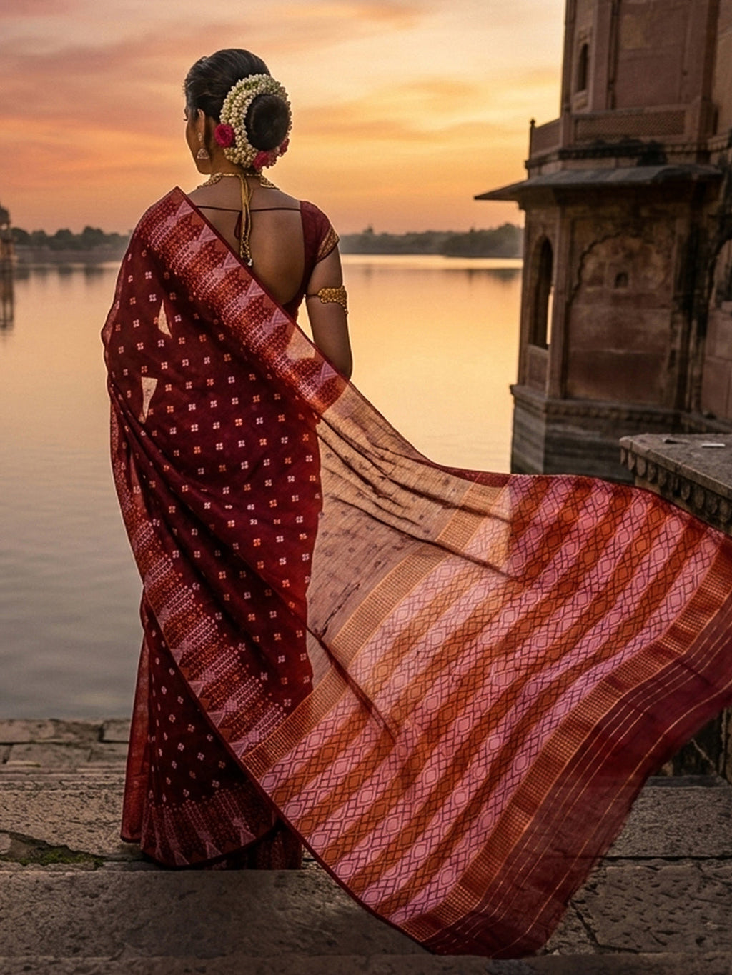 Rust Woven Design Cotton Saree