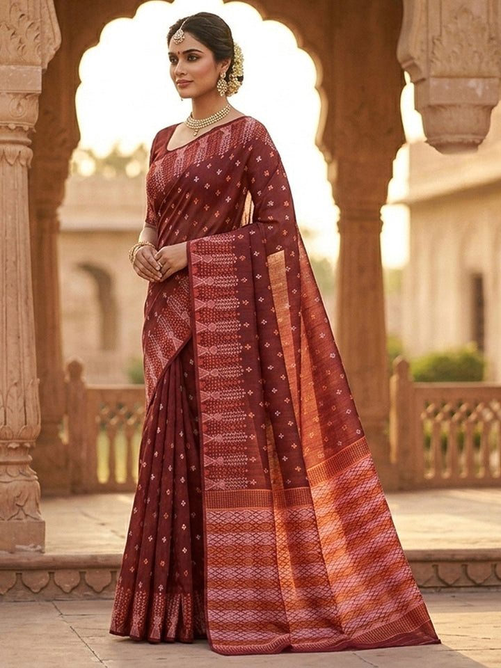 Rust Woven Design Cotton Saree