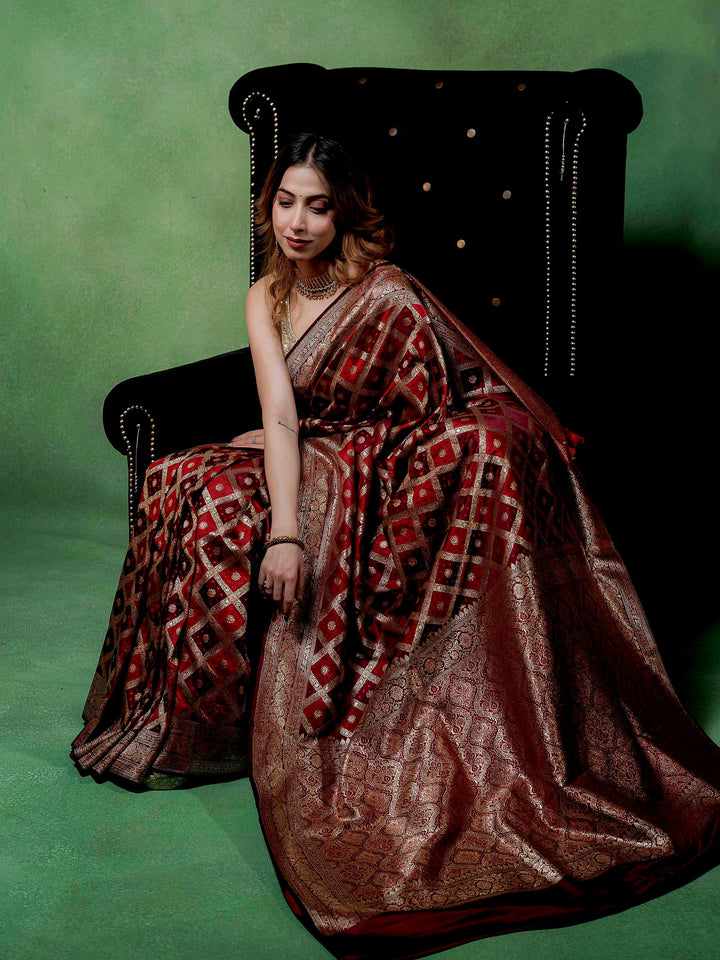 Maroon Woven Design Satin Saree