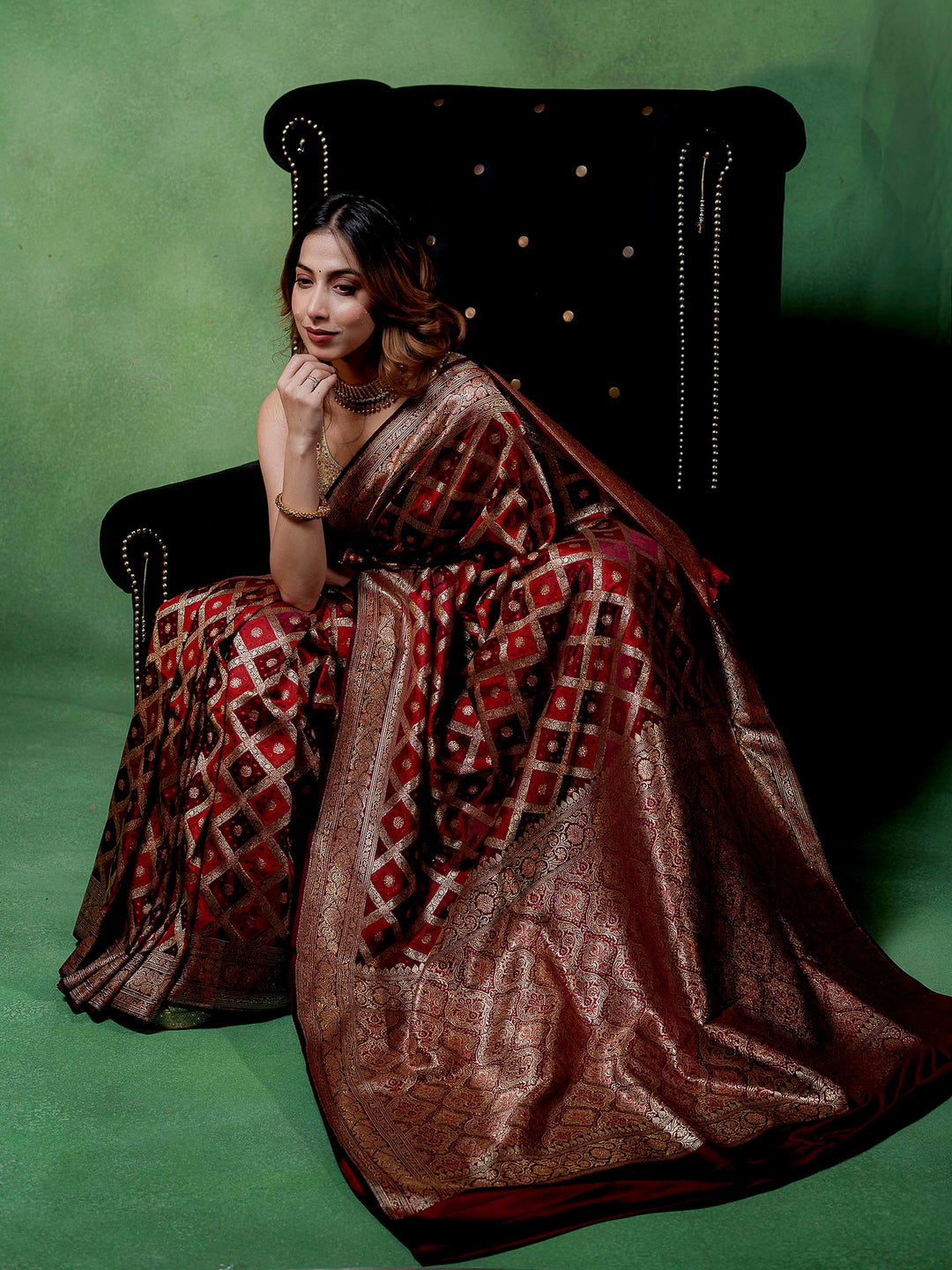 Maroon Woven Design Satin Saree