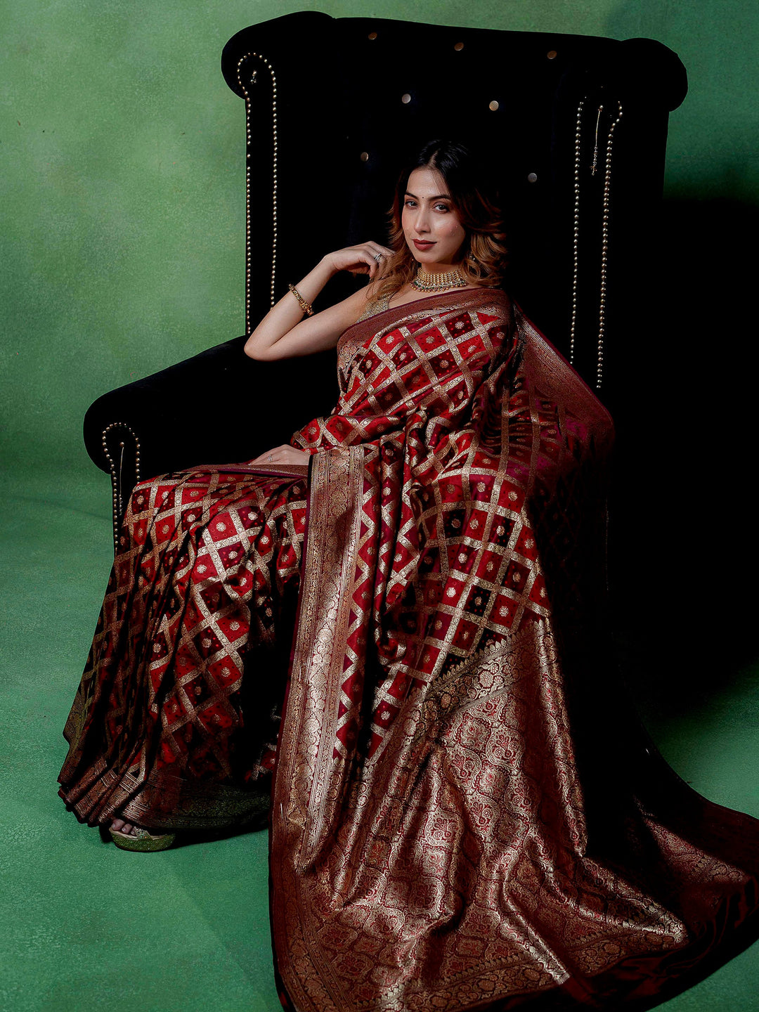 Maroon Woven Design Satin Saree
